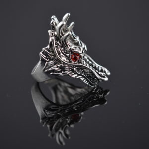 Dragon With Red Eyes Steel Silver Color Ring