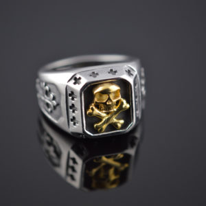 Skull Gold Color On Silver Color Band Steel Ring